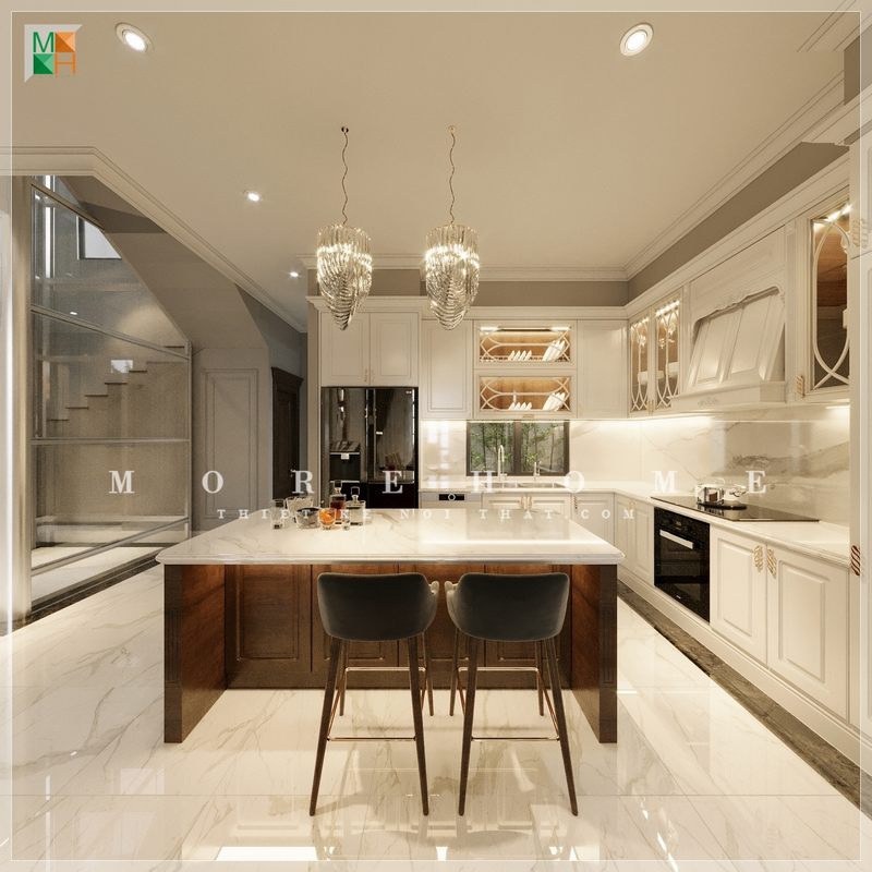 Bàn đảo bếp đẹp tinh tế và ấn tượng đóng vai trò thêm giá trị thẩm mỹ cho không gian sống của mọi gia đình.