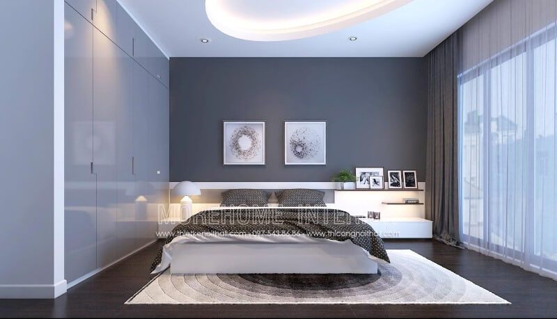 Thiết kế giường ngủ chung cư phong cách trẻ trung, hiện đại đầy sinh động